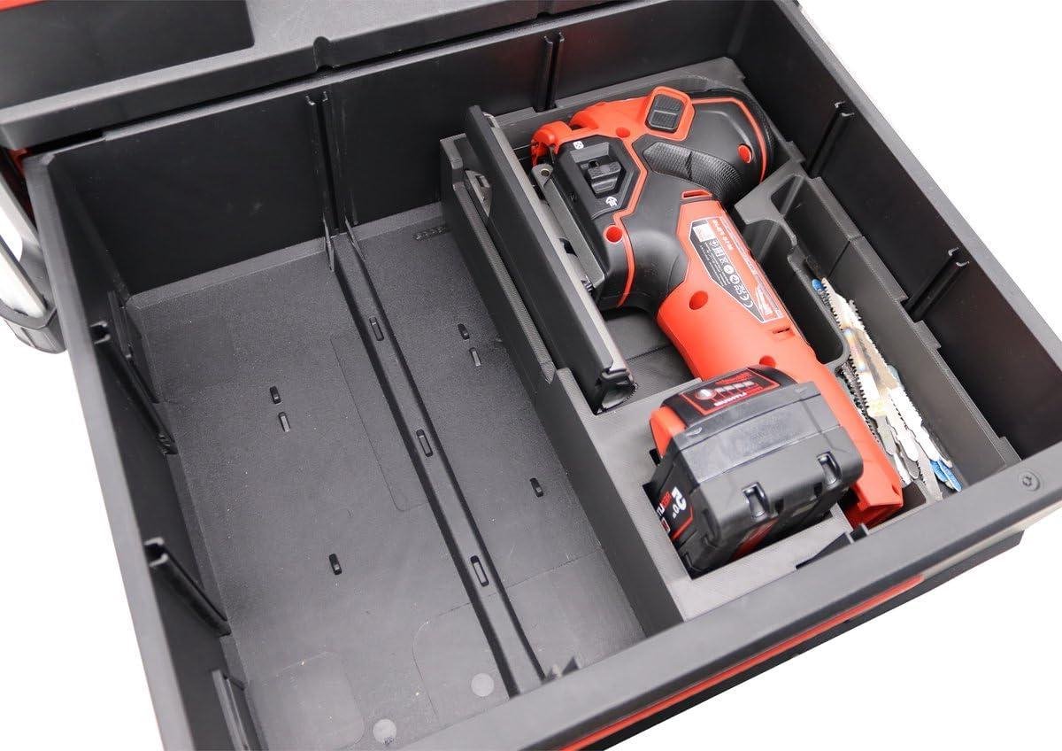 Compatibel met Milwaukee Packout 2 laden – 3D-geprinte PLA+ inzetstuk voor M18 Impact Gen4 en boormachine | Organizer voor 2 laden Packout – precies passend en robuust (Decoupeerzaag)
