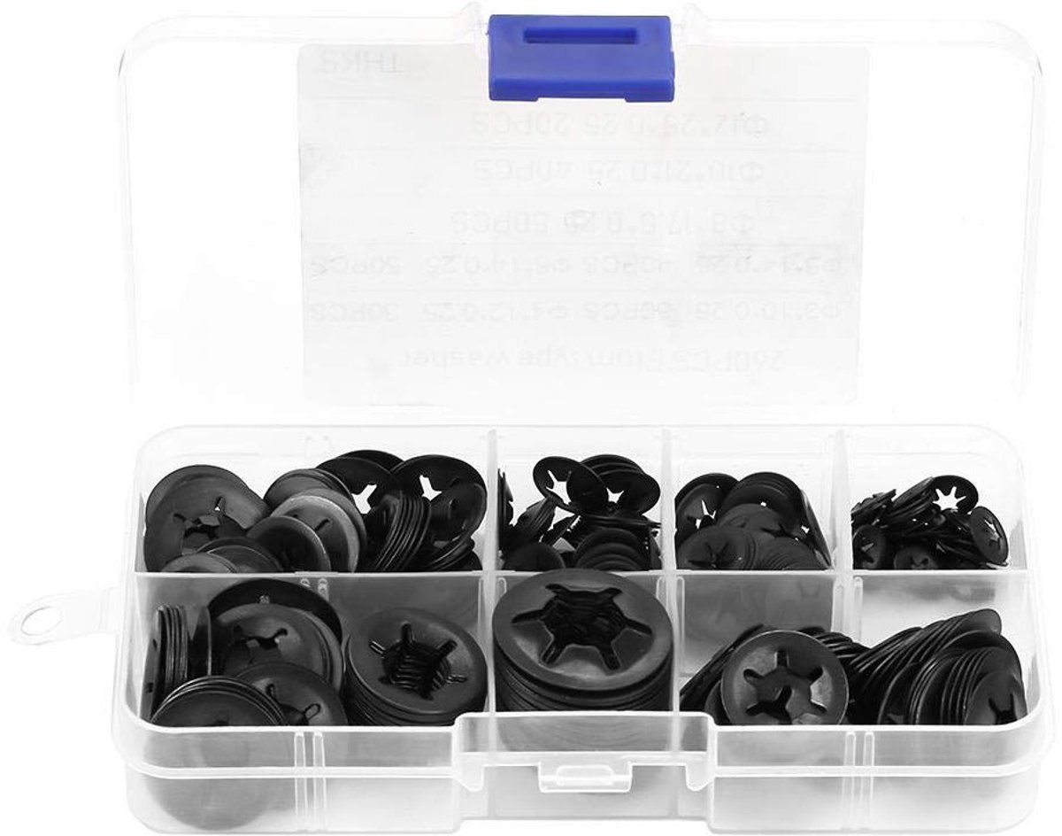 260 Stuks Manganstalen Veerscheiben Set van 3 tot 12 mm, Ideaal voor Bevestiging en Montage, Duurzaam en Roestvrij