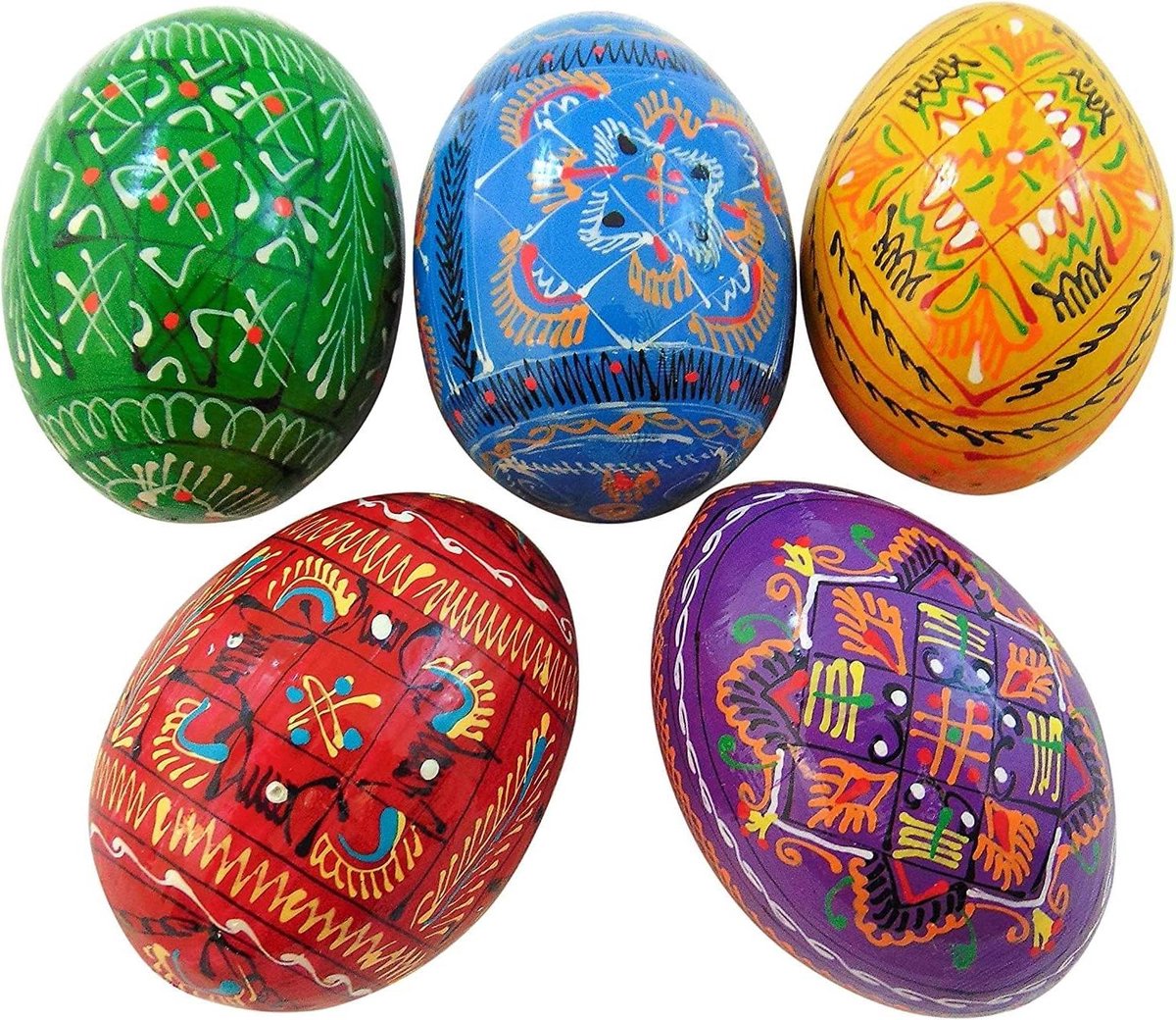 Westmon Works Oekraïense houten Pysanky paaseieren handgemaakt en geschilderd in Oekraïne, set van 5
