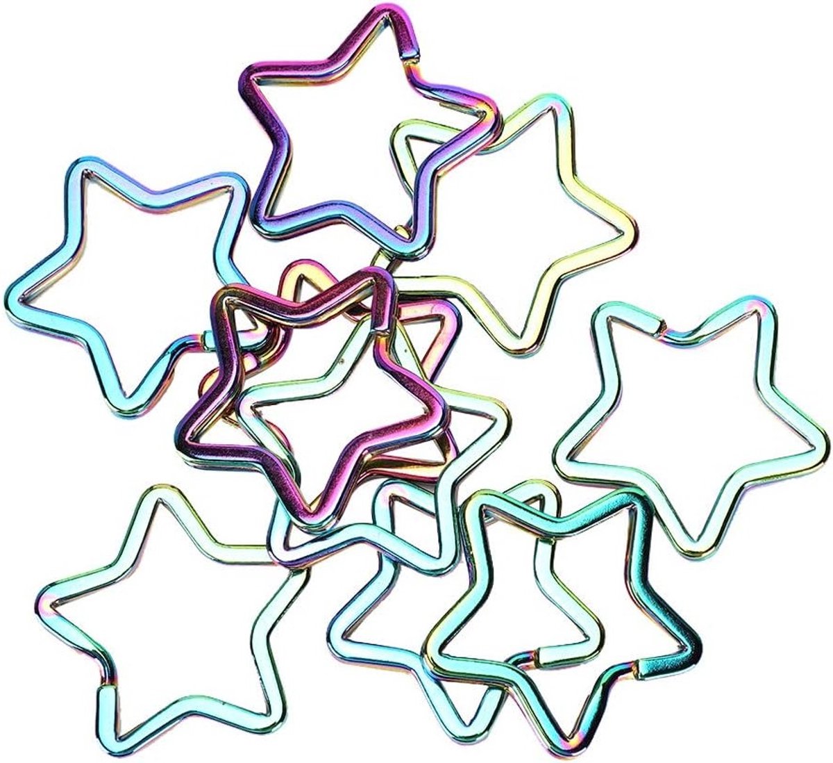 10-delige kleurrijke ster sleutelhanger set met pentakelvorm, hangende splitringen en DIY sieradenaccessoires voor handtassen