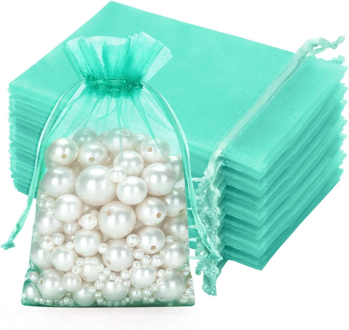 50 Blauwe Organza Tassen 10 x 15 cm met Trekkoord voor Cadeaus, Bruiloften en Valentijnsdag