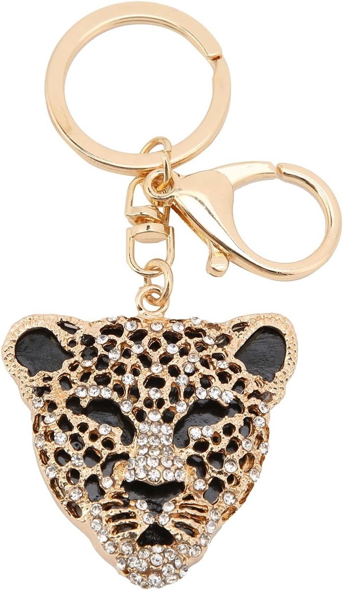 Stijlvolle Sleutelhanger met Kristallen Leopard en Jaguar Hoofd - Perfecte Cadeau voor Dierenliefhebbers en Modebewuste Mensen!