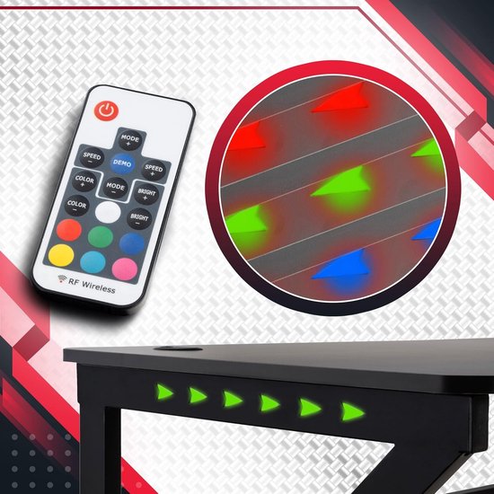 Gaming Bureau - Werkstation Bureau - Gamen Streamen - Geïntegreerde RGB Verlichting - 120 x 60 x 77 cm - Rood — afbeelding 4