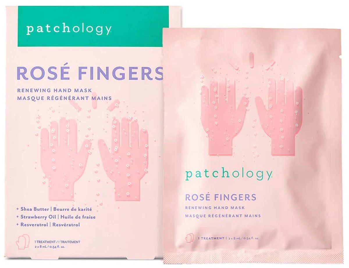 Patchology Rosé Fingers Renewing Hand Mask – Hydraterend & Herstellend Handmasker – Shea Butter, Strawberry Oil & Resveratrol – Verzorgend En Intens Voedend voor Droge Handen – Zachte, Gladde Huid – Spa Treatment Thuis