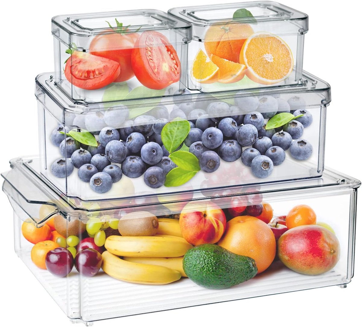 Koelkast Organizer - 4 Stuks Opbergbox - Organizer Bakjes - Keuken Organizers - Opbergdoos - Koelkast Bakjes - Transparant