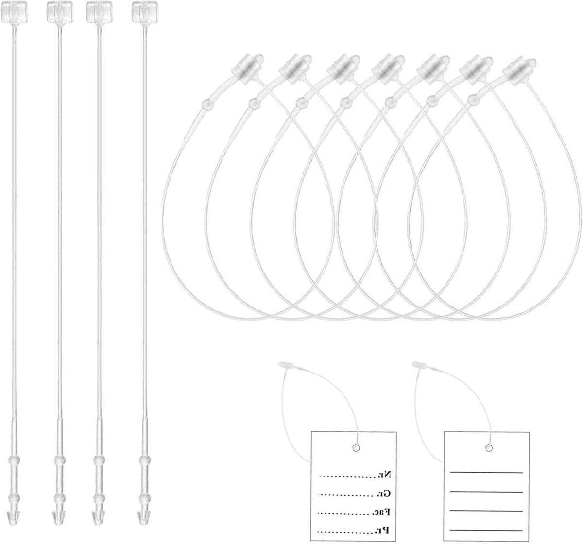 2000 Stuks Transparante Veiligheidsdraden voor Labels, 180mm, Geschikt voor Kleding, Schoenen en Productlabels, Met Lussen en Ringetjes