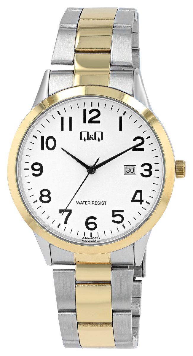 QQ-herenhorloge-model a44a-003-goud-zilverkleurig-bicolor-datum-diameter 40 mm-3 atm waterdicht-duidelijke wijzerplaat