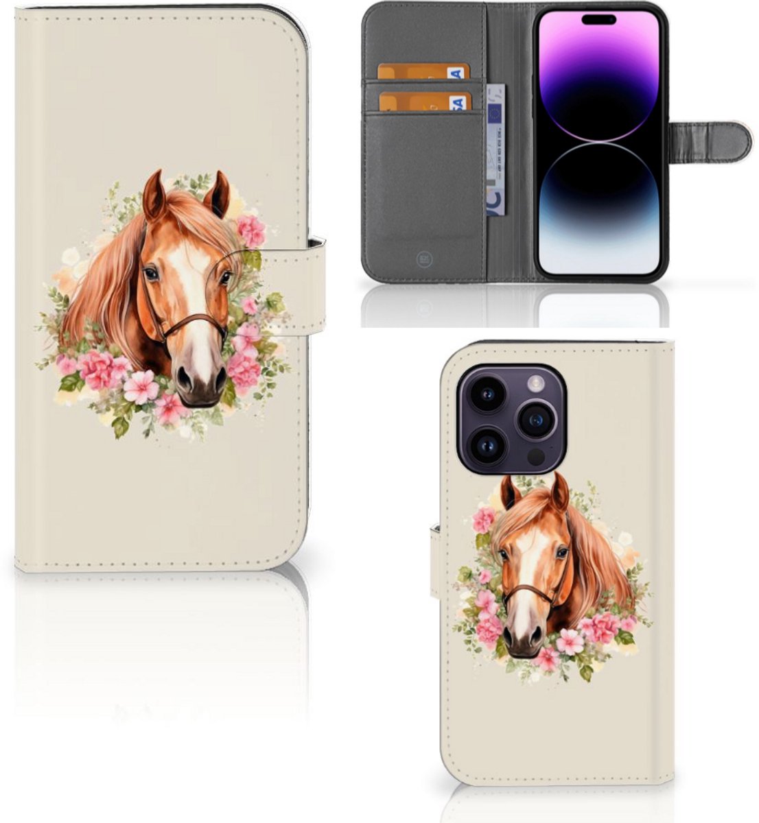 Telefoonhoesje met Pasjes voor iPhone 15 Pro Max Paard