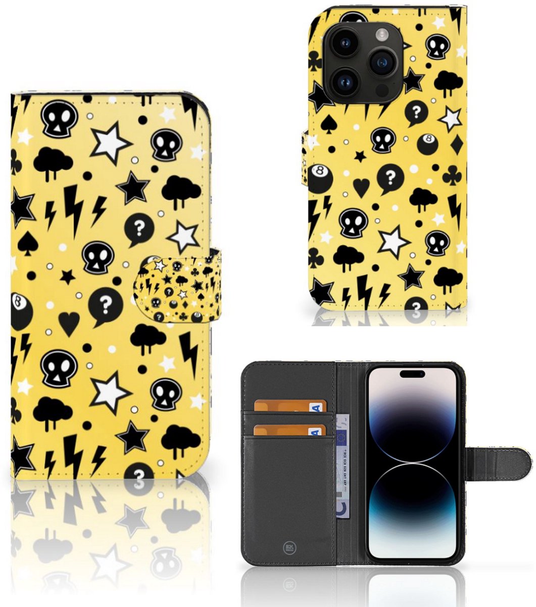 Book Case voor Telefoonhoesje met Naam iPhone 15 Pro Punk Geel