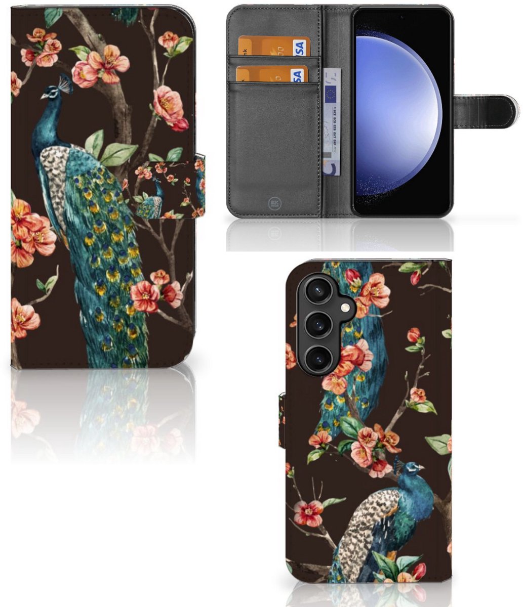 Samsung Galaxy S23 FE Telefoonhoesje met Pasjes Pauw met Bloemen