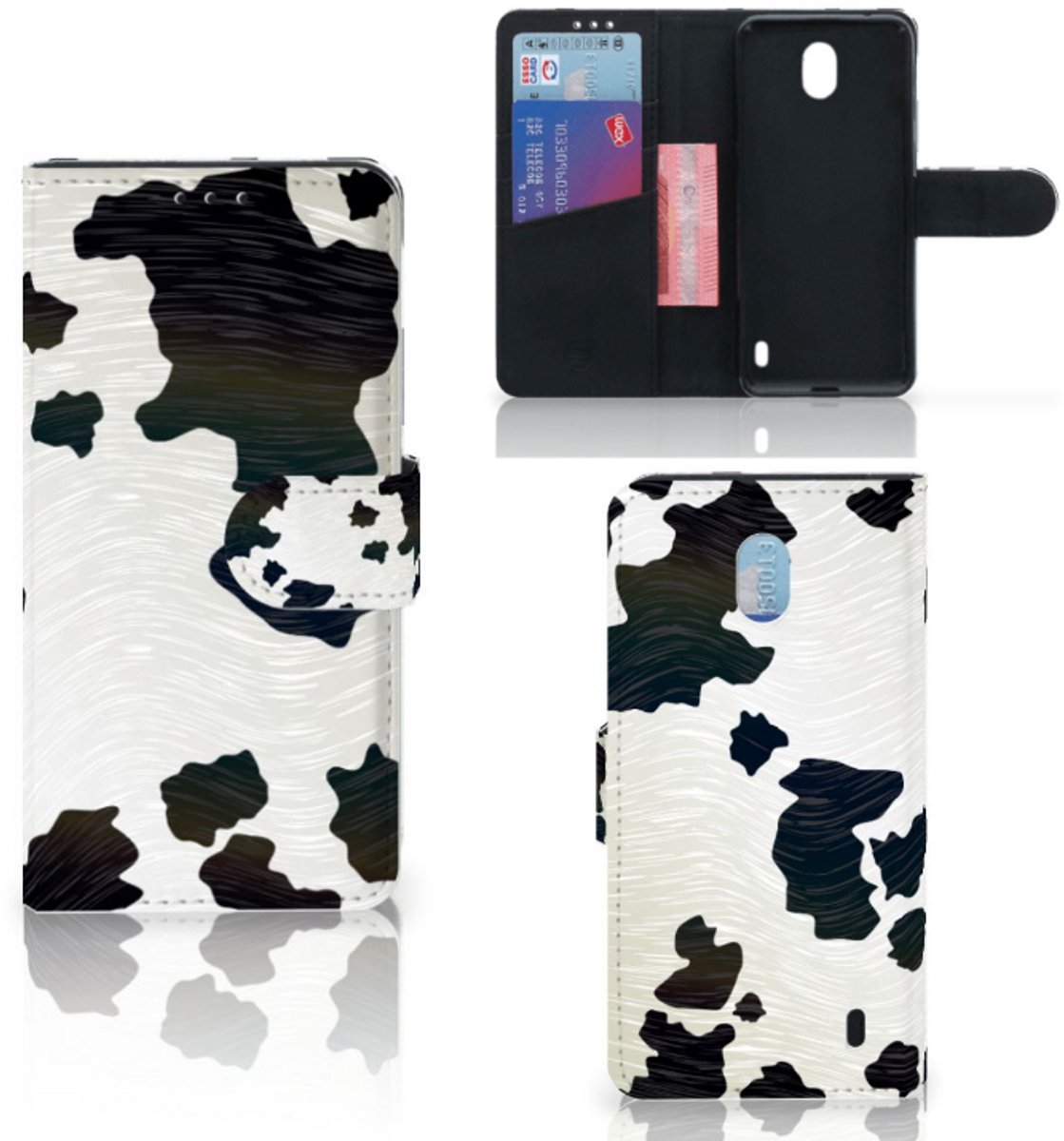 Nokia 1 Plus Telefoonhoesje met Pasjes Koeienvlekken
