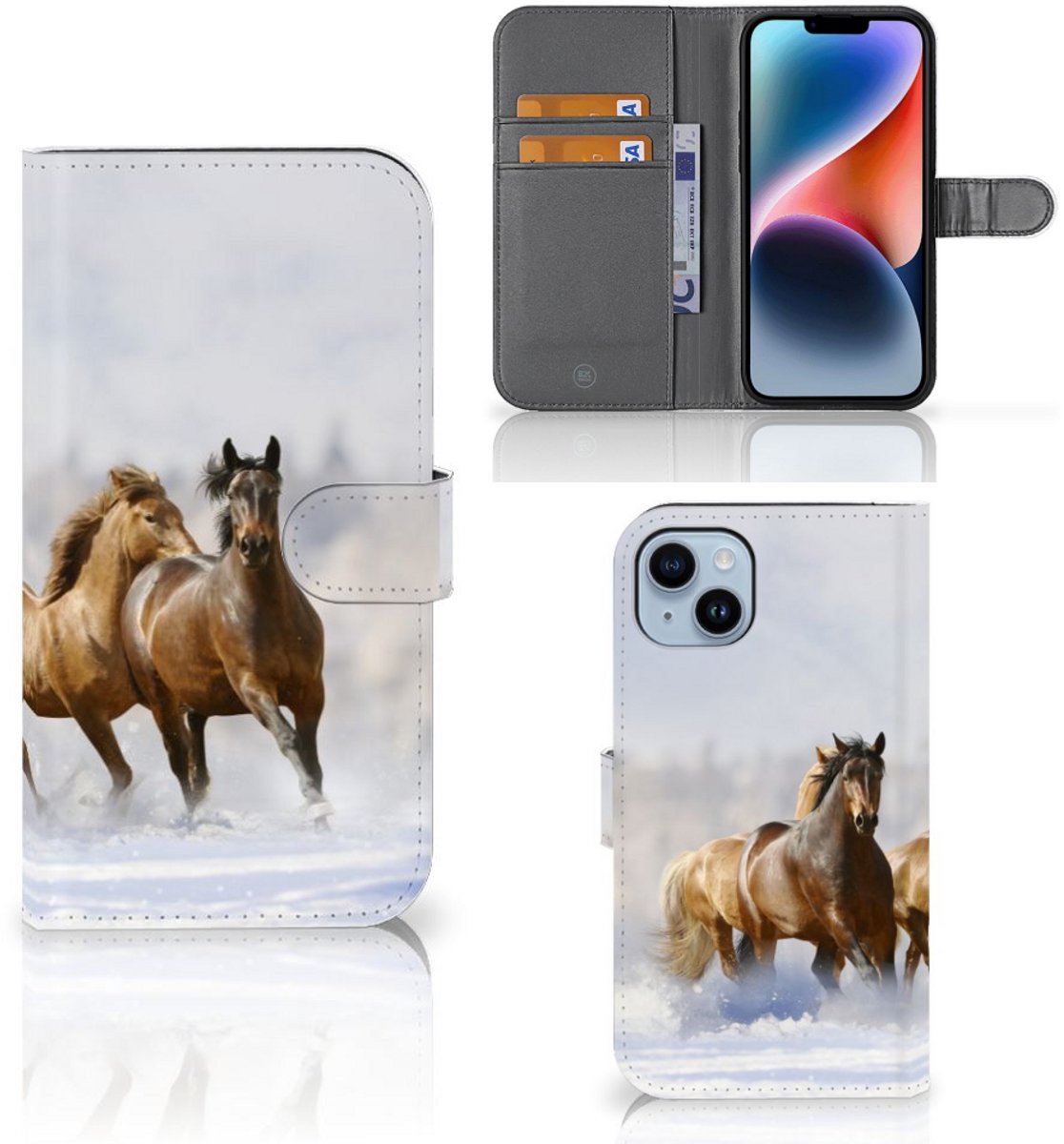 iPhone 15 Plus Telefoonhoesje met Pasjes Paarden