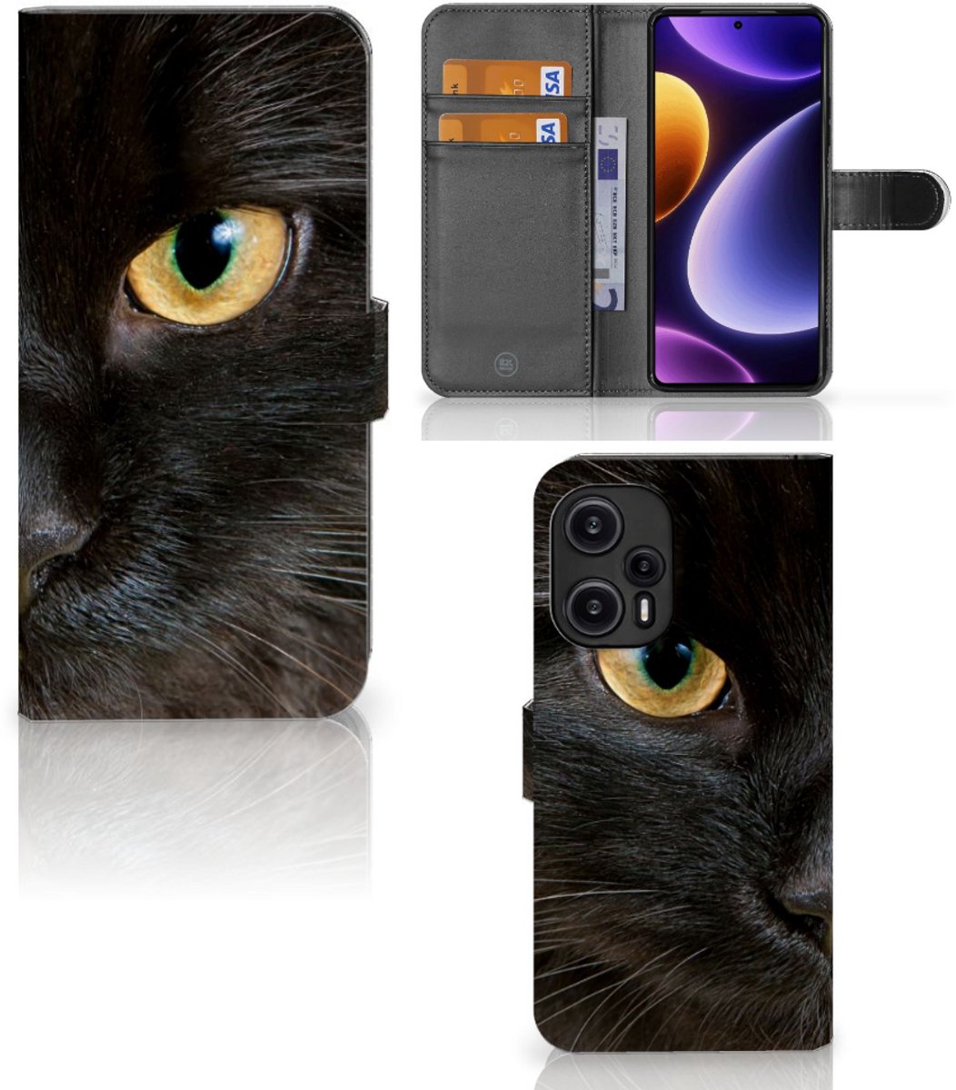 Xiaomi Poco F5 Telefoonhoesje met Pasjes Zwarte Kat