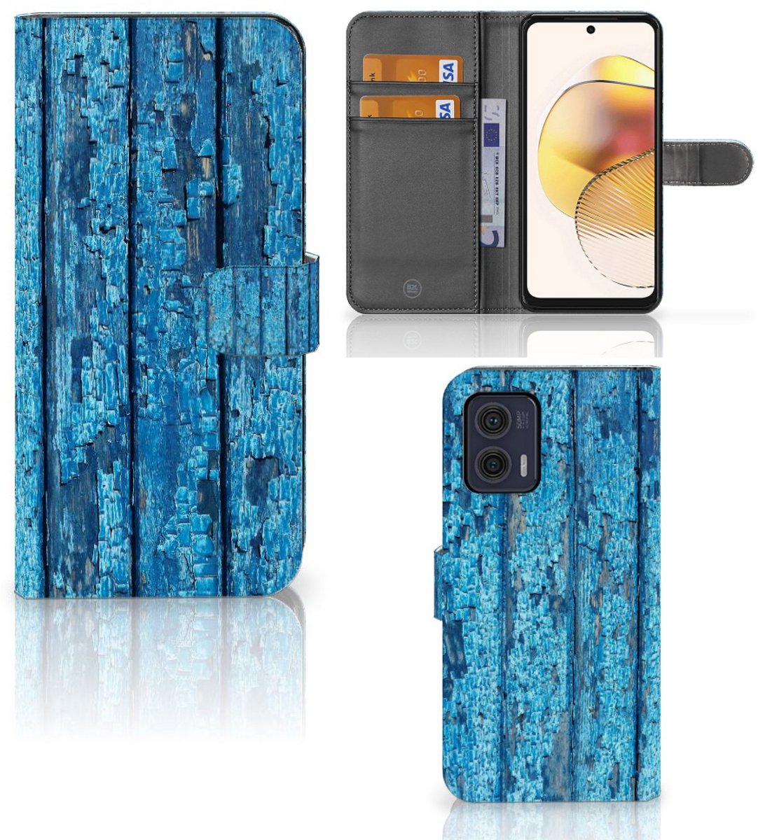 Motorola Moto G73 Book Style Case Wood Blue