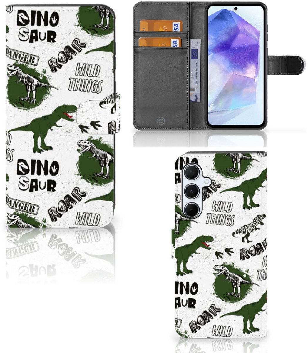 Telefoonhoesje met Pasjes voor Samsung Galaxy A55 Dinosaurus