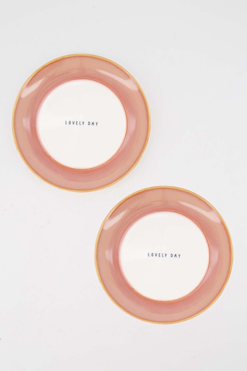 Zusss Set Van 2 Gebaksbordjes 'Lovely Day' In Het Donkerroze - Verjaardag - Cadeau Dames Keramiek White / Dark Pink