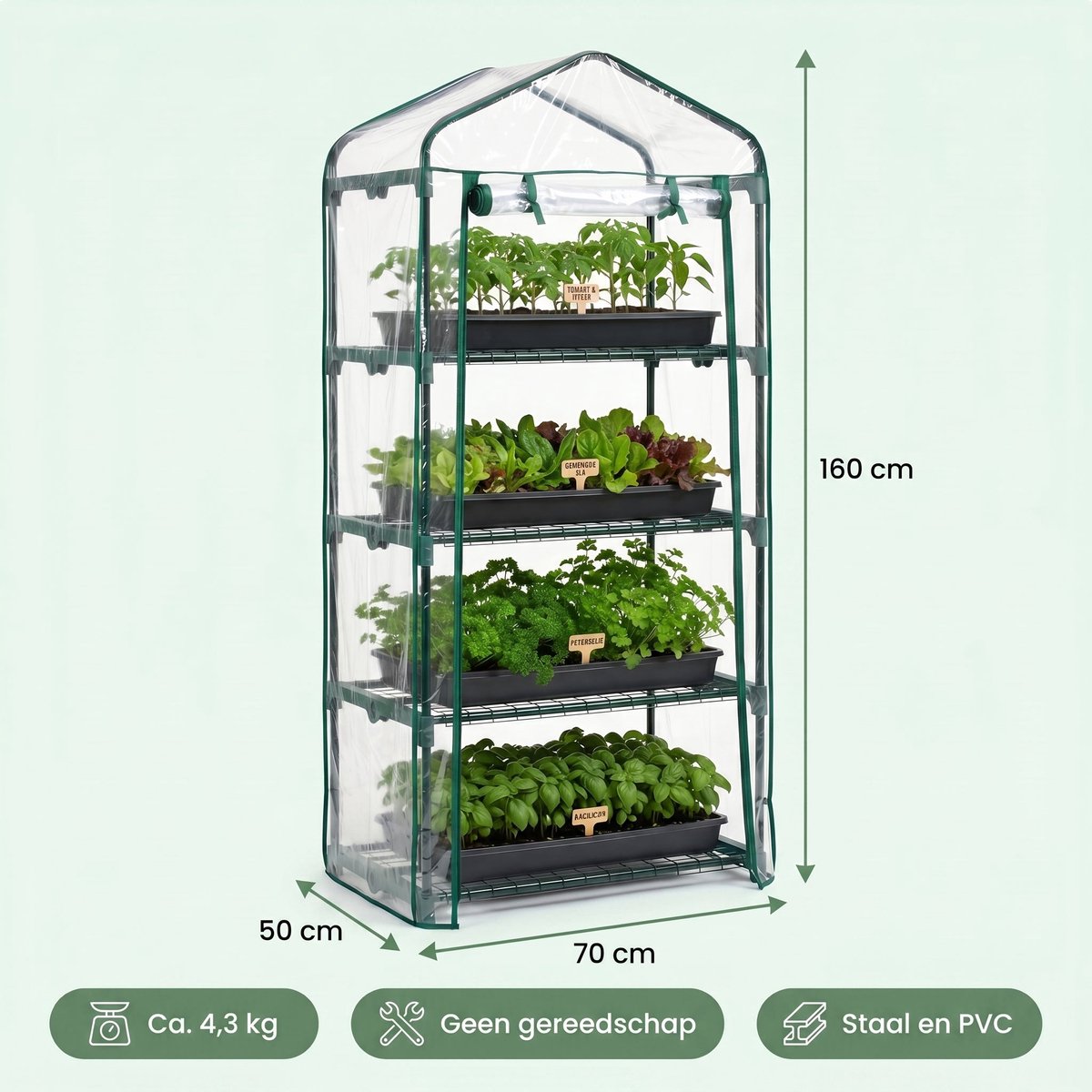 Cheqo® Broeikas - Kweekkas - Mini Kweekkas voor Balkon en Tuin - Tuinkas - Foliekas - Plantenkas - Miniserre - Serre - Tomatenkas - Moestuin - Kweekhuis - 4 Verdiepingen - Groente Kweken - Weerbestendig - Compacte Kas voor Terras en Balkon – foto 3