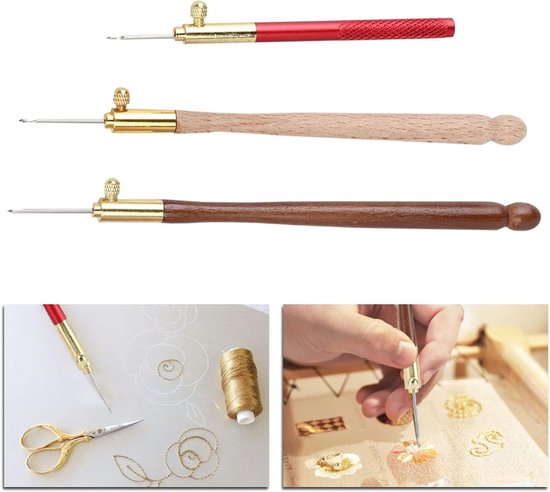 Set van 3 Haaknaalden met RVS en Houten Handvat voor Borduren, Haken en DIY Naaien Accessoires — afbeelding 3