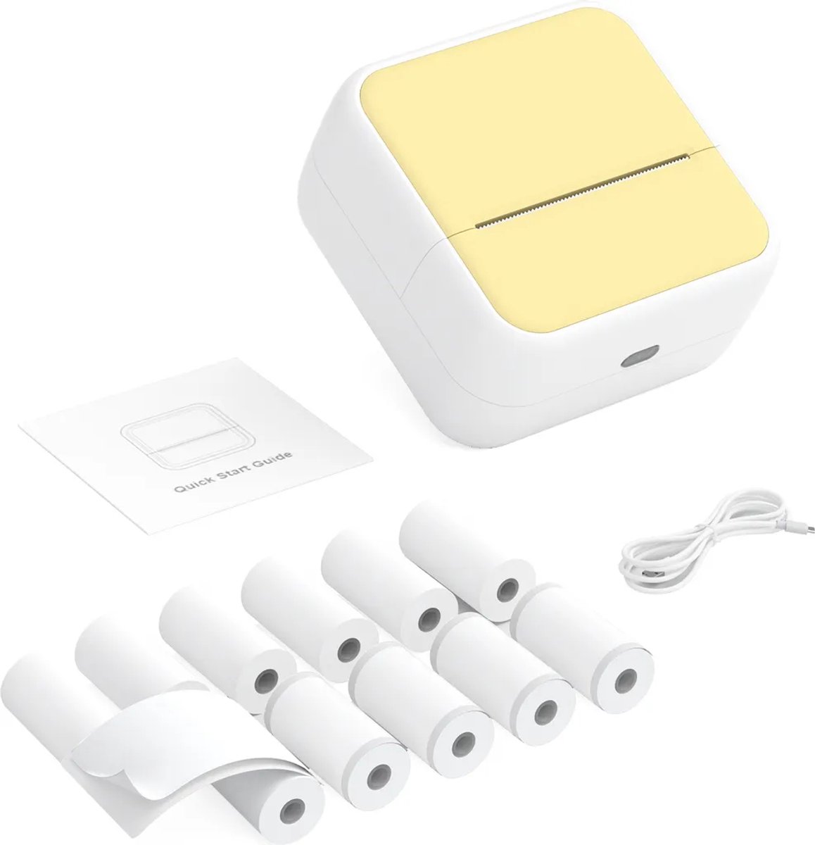 Mini smartphone fotoprinter, Bluetooth instant thermische printer, inclusief 5 rollen thermisch papier + 5 vellen zelfklevend papier (57x26 mm) - Geel