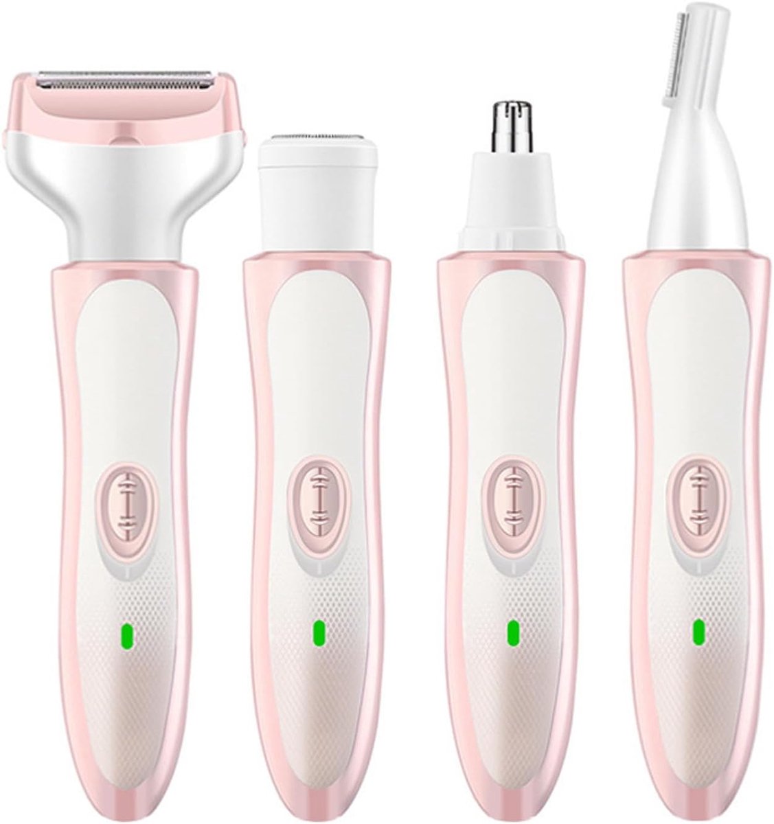 4-in-1 Oplaadbare Multifunctionele Ontharingsset, Waterbestendig Scheerapparaat voor Gezicht, Lichaam en Neushaartrimmer, Roze-Wit
