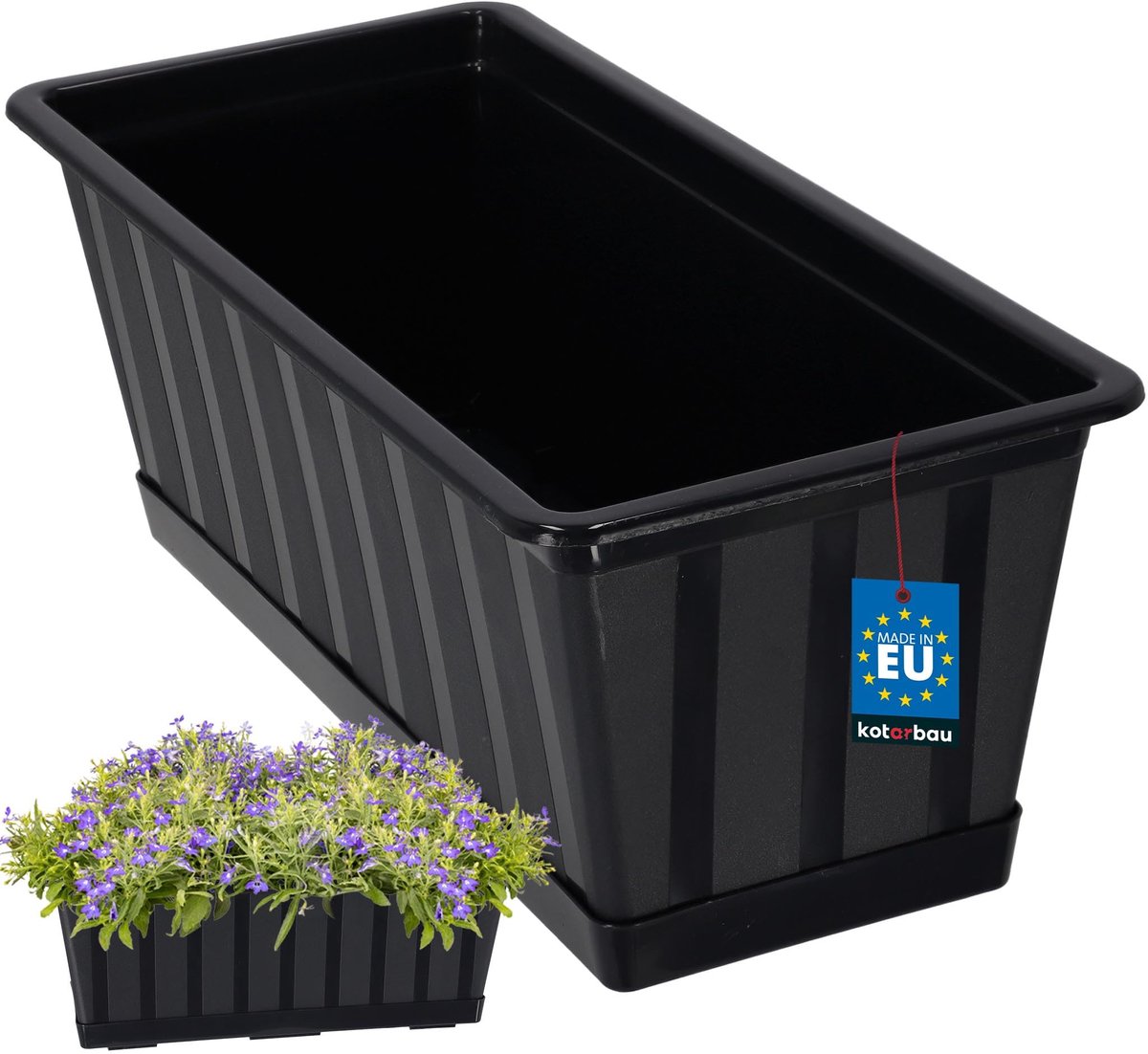 KOTARBAU® Balkonbak, Bloembak voor Balkon, Kunststof, 40 x 18 x 14 cm, Plantenbak, Antraciet, Plantenbak Balkon, met Schotel, Rechthoekig