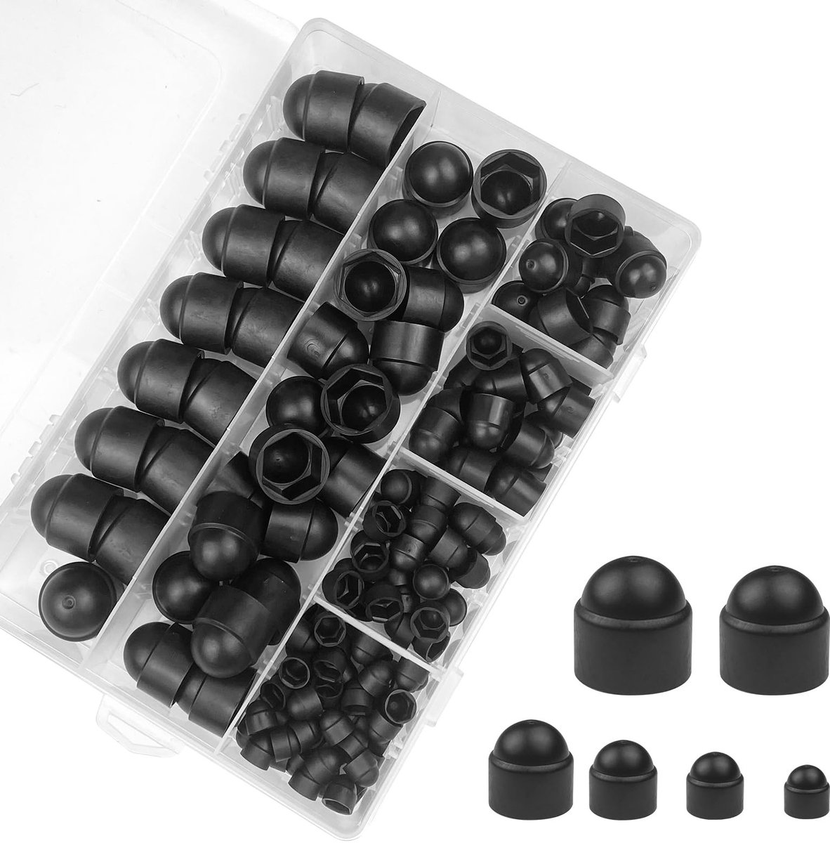 Dailygoods - Dailygoody - Afdekdoppen - Nylon - Duurzaam - Zwart - Moerafdekkingen - 145 stuks - Geschikt voor M4-M12 - Zeskantmoeren