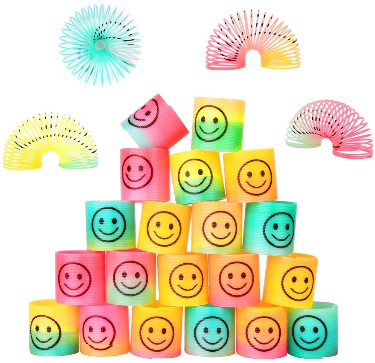 Dailygoods - Dailygoody - Regenboog speelgoed - Lente feesttasvullers - Glimlach mini speelgoed - 24 stuks - Creatief spelletjes voor kinderen - Geschikt voor 24 m...