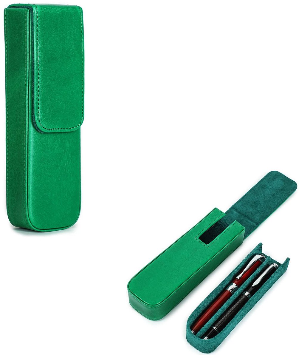Dailygoods - Dailygoody - Vulpen Etui - Plantaardig Leer - Modern Design - Groen - Pennen Opslag - Geschikt voor 2 Penen - Compact