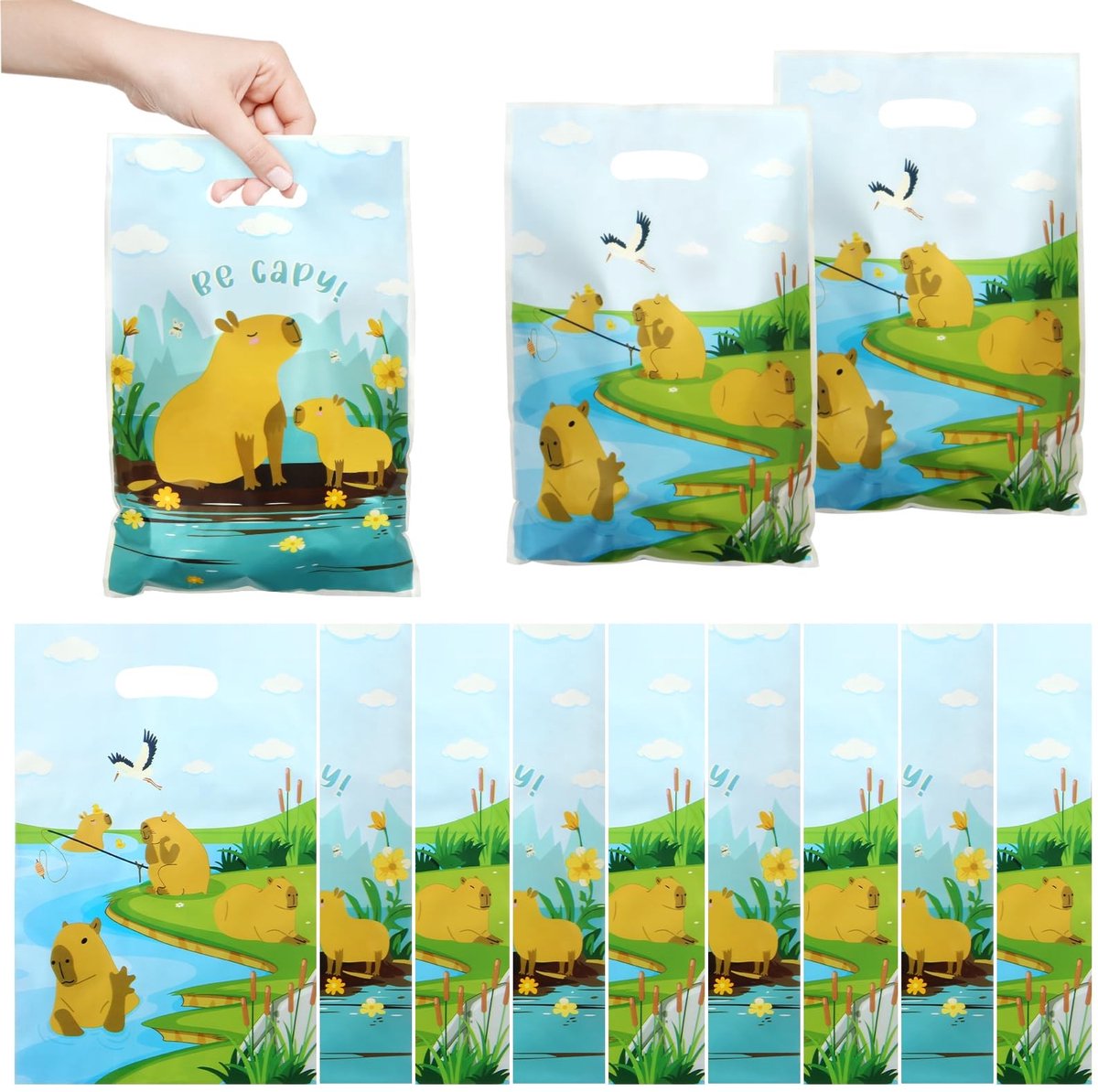 Dailygoods - Dailygoody - Capybara Goodiezakjes - Snoepzakjes voor Feestjes - 50 Stuks - Traktatiezakken voor Kinderen - Geschikt voor Verjaardagen - Capibara Design