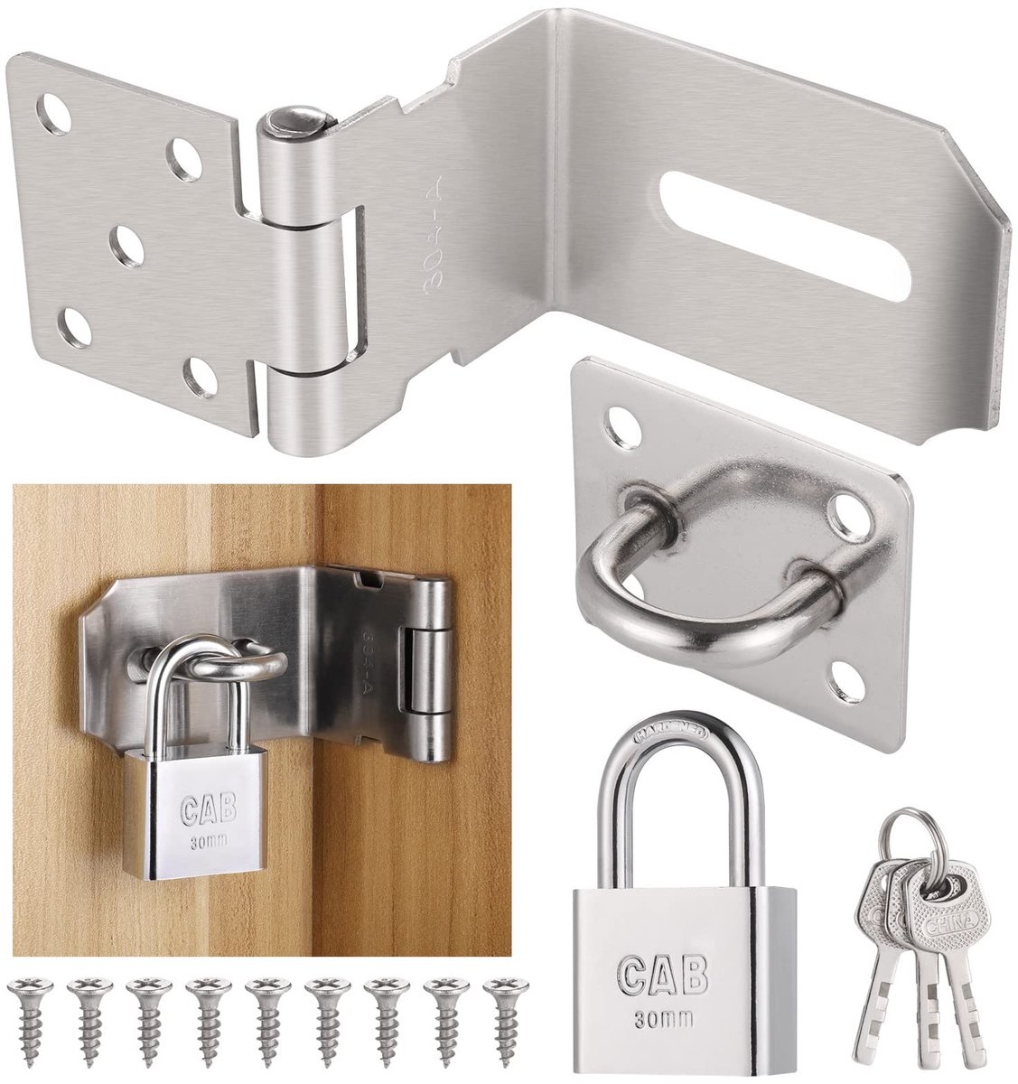 Dailygoody - Deurvergrendeling - Tuinpoortslot - Extra beveiliging - Zilver - Slaapkamerdeurslot - Roestvrij staal - Geschikt voor schuurdeur - Houten..
