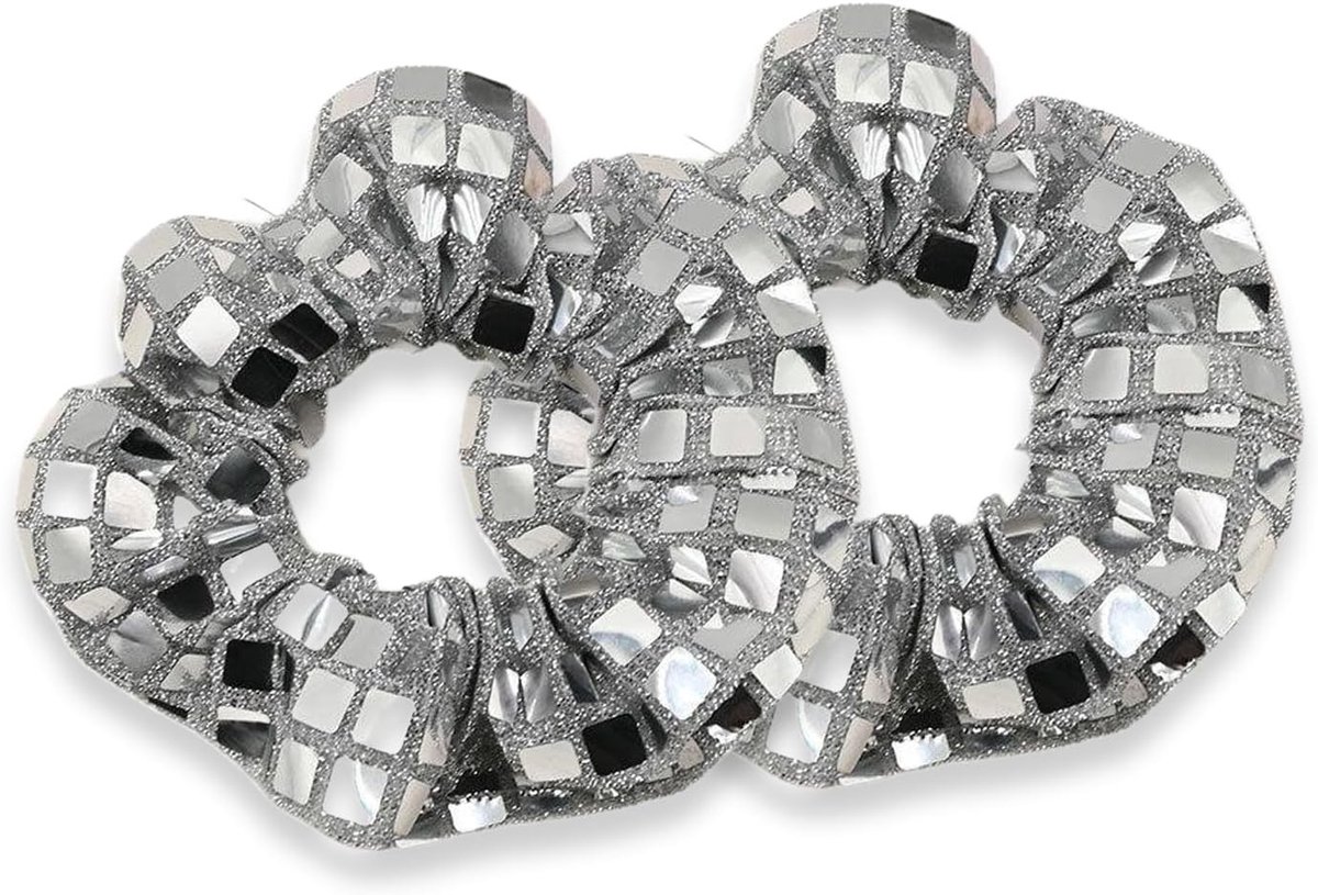 Zilverkleurige pailletten haarelastiekjes voor paardenstaart en knot - Perfect voor feestjes, school en dagelijks gebruik, set van 2 stuks