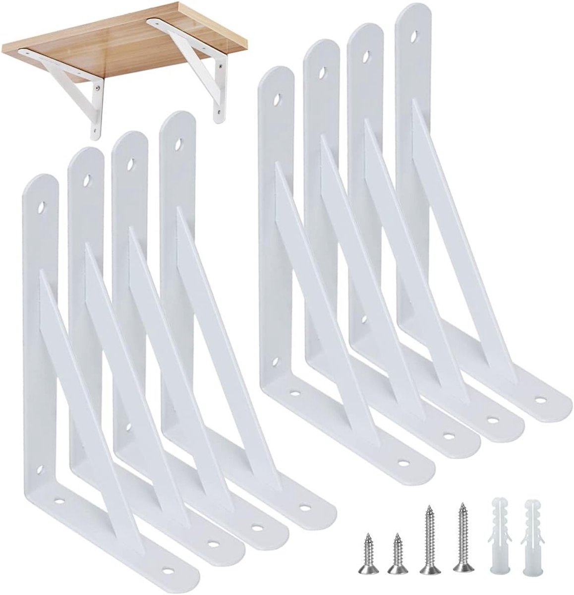 Set van 8 stevige metalen wandsteunen voor planken, 90 graden hoeksteun, muurbevestiging, ideaal voor boekenplanken en opbergrekken, 150 x 95 mm, wit