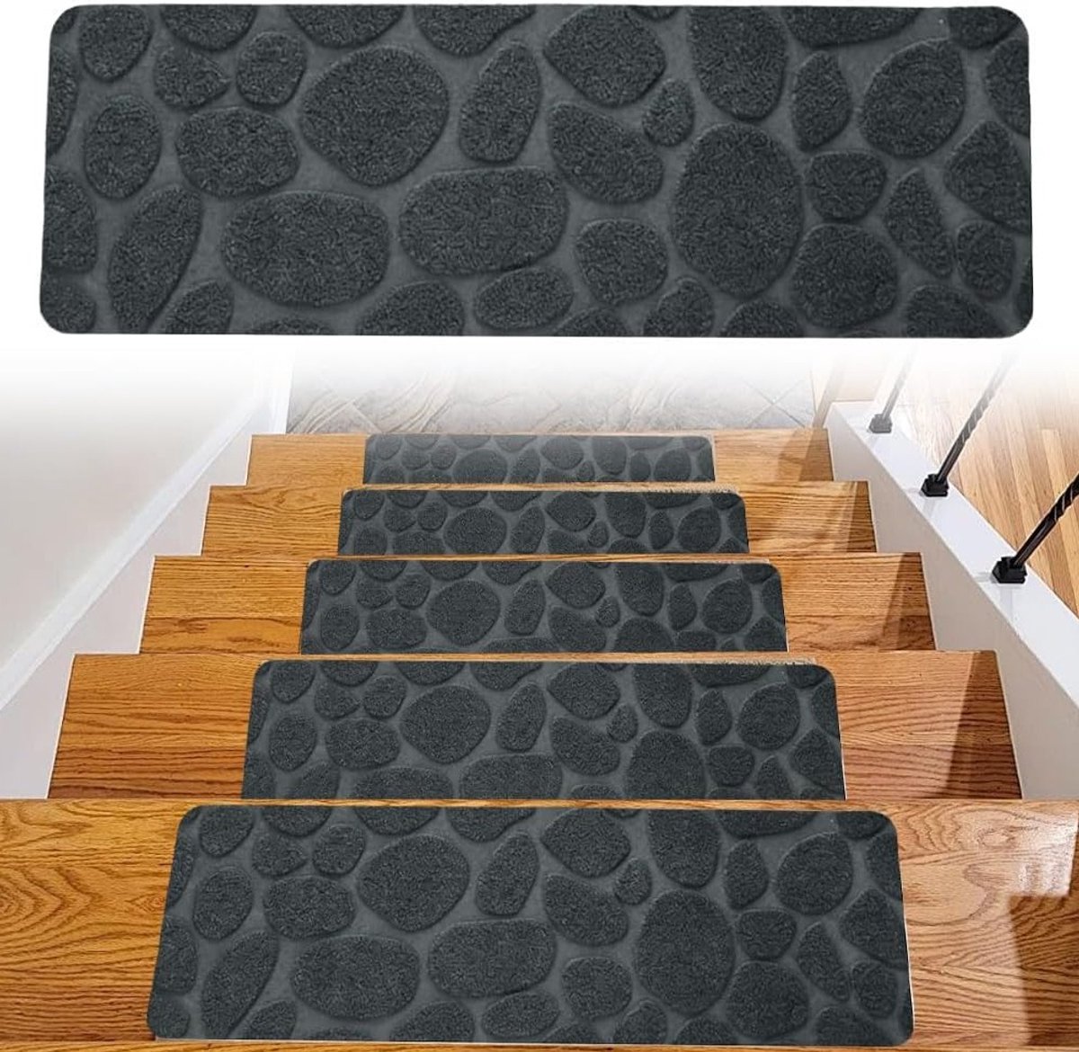 Zelfklevende Trapmatten Set van 15 Stuks 55 x 19 cm voor Binnen, Geschikt voor Houten, Tegel en Marmeren Trappen in Donkergrijs