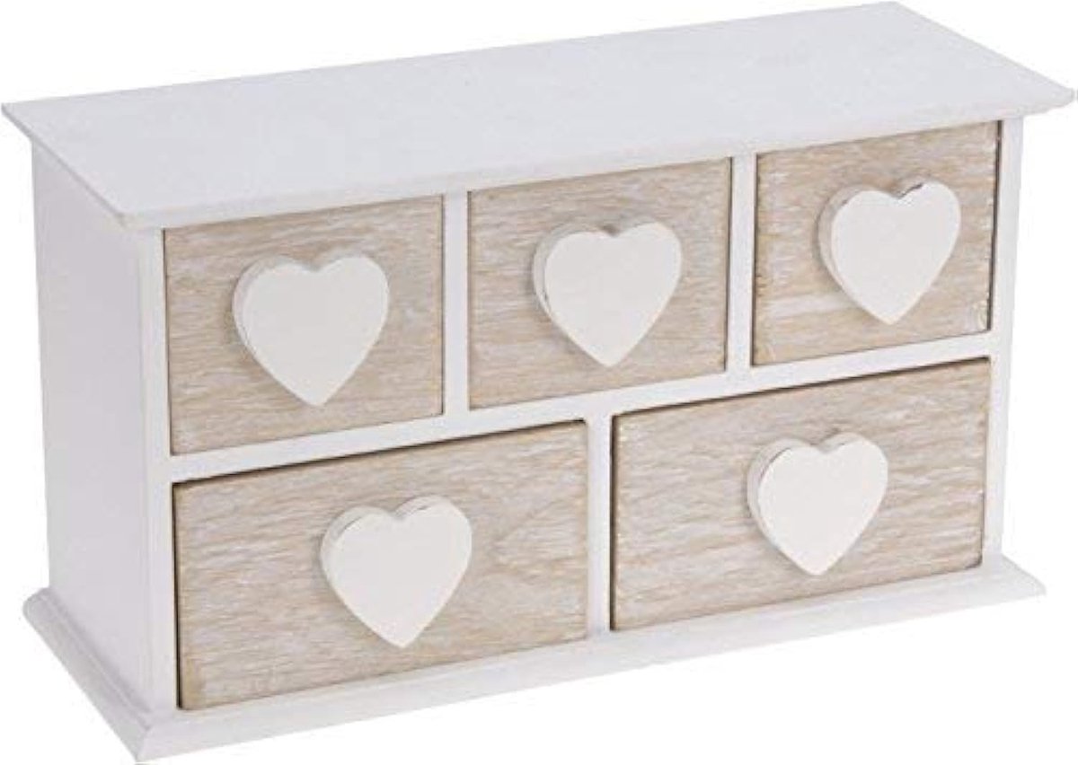 Dailygoods - Dailygoody - Houten Sieradenbox - 5 Lades - Shabby Chic - Wit - Opbergbox - Handige Sieradenopslag - Perfect voor Dames
