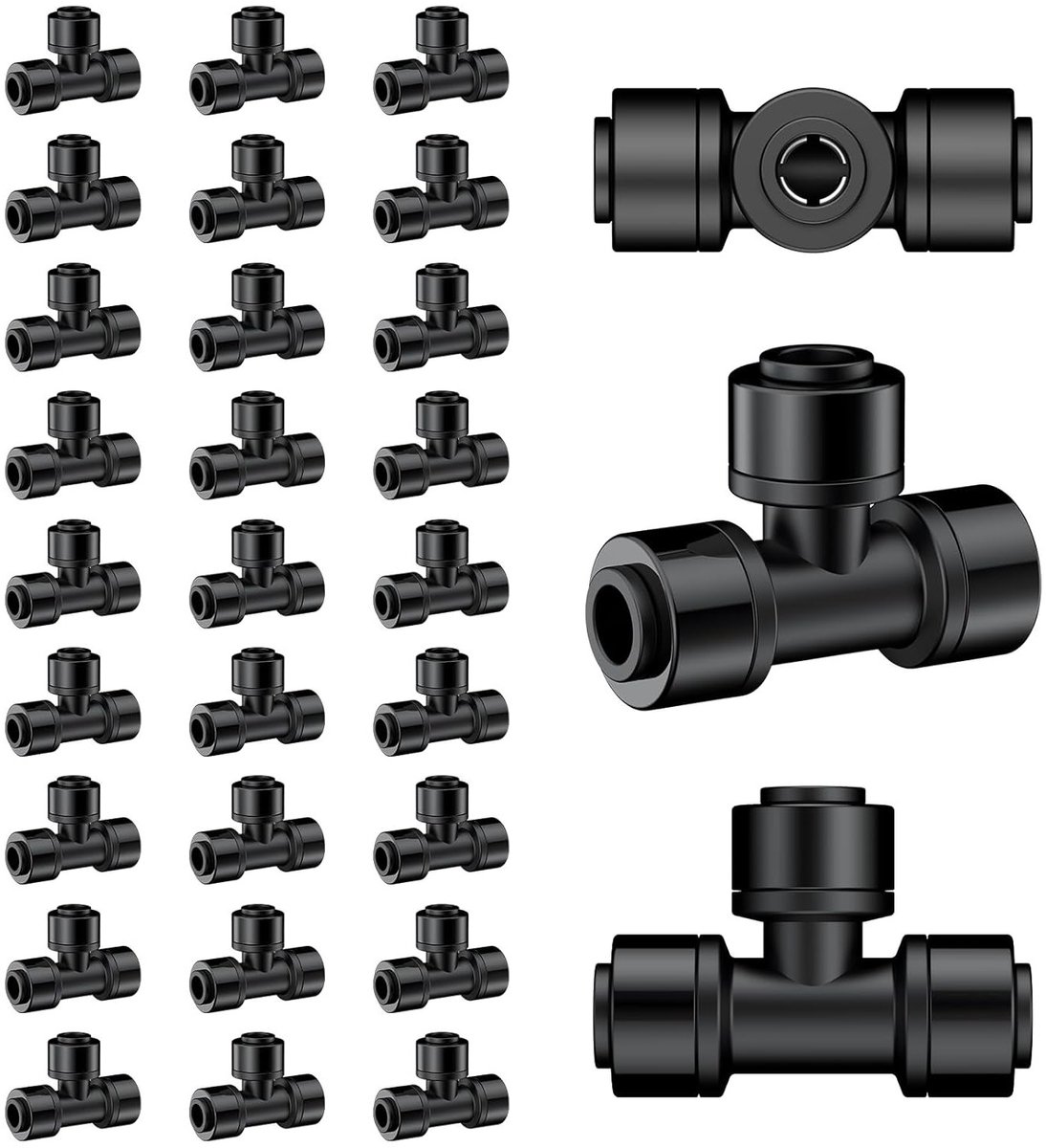 30 Stuks 6mm Drip Irrigatie T-stukken, Push-to-Connectors voor Tuinbewatering, Spuitkop en Drip Parts