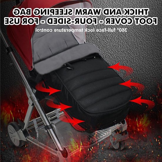 Waterdichte Voetenzak voor Buggy, Verwijderbare Voetenzak met Rits, Antislip Winter Voetenzak voor Baby, Geschikt voor Alle Buggy's en Kinderwagens - Zwart — afbeelding 2