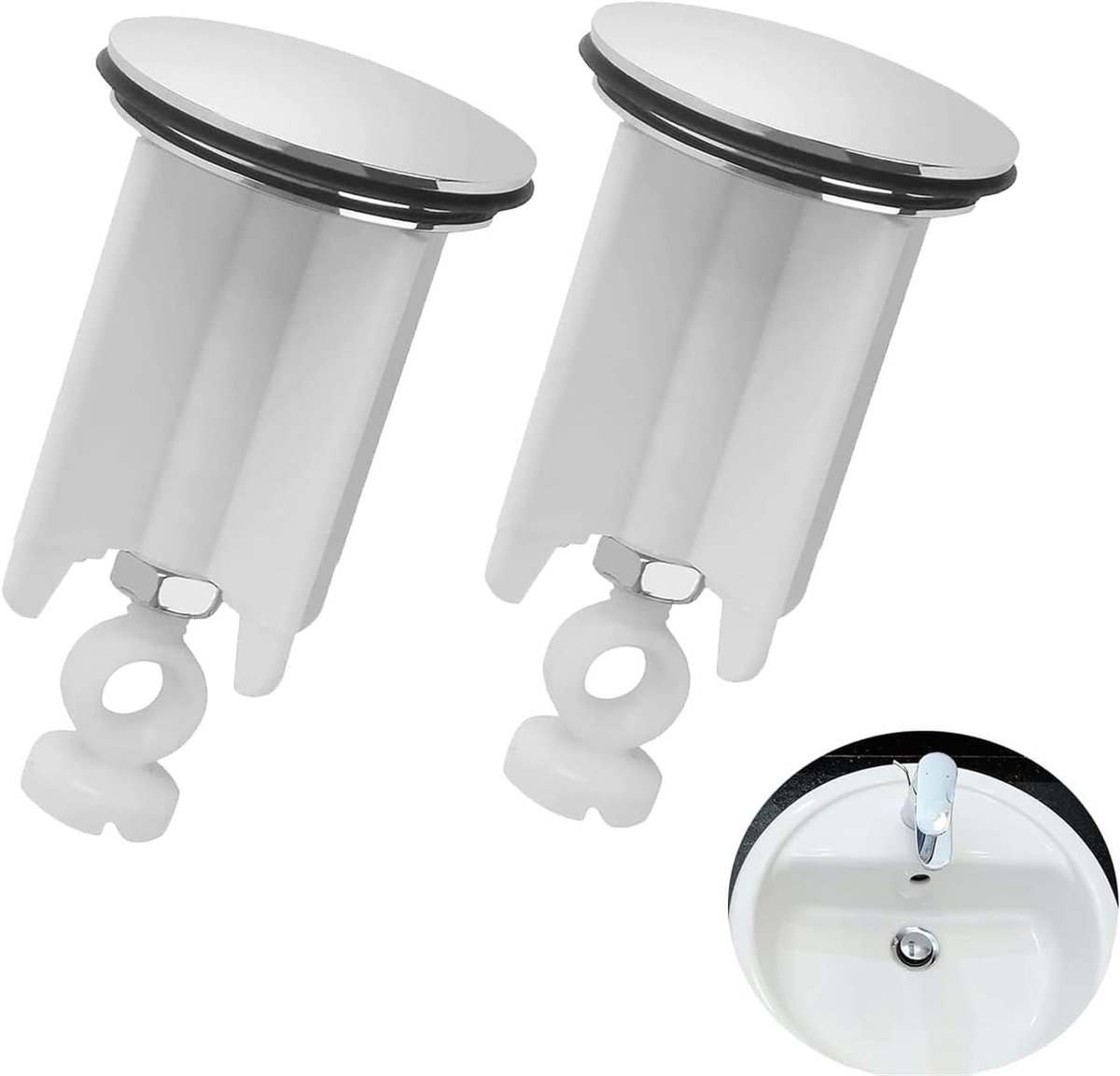 Set van 2 Universele Afvoerstoppen 40 mm van Messing met Rubber Stop voor Wastafel en Bidet, Verstelbare Hoogte, Ideaal voor Badkamer en Keuken