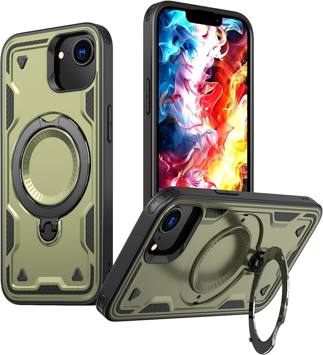 Case voor Apple iPhone 16E 2025 met Magsafe, Schokbestendige Bescherming en 360° Draaibare Ringstand, Geschikt voor iPhone SE 4 2025 in Groen
