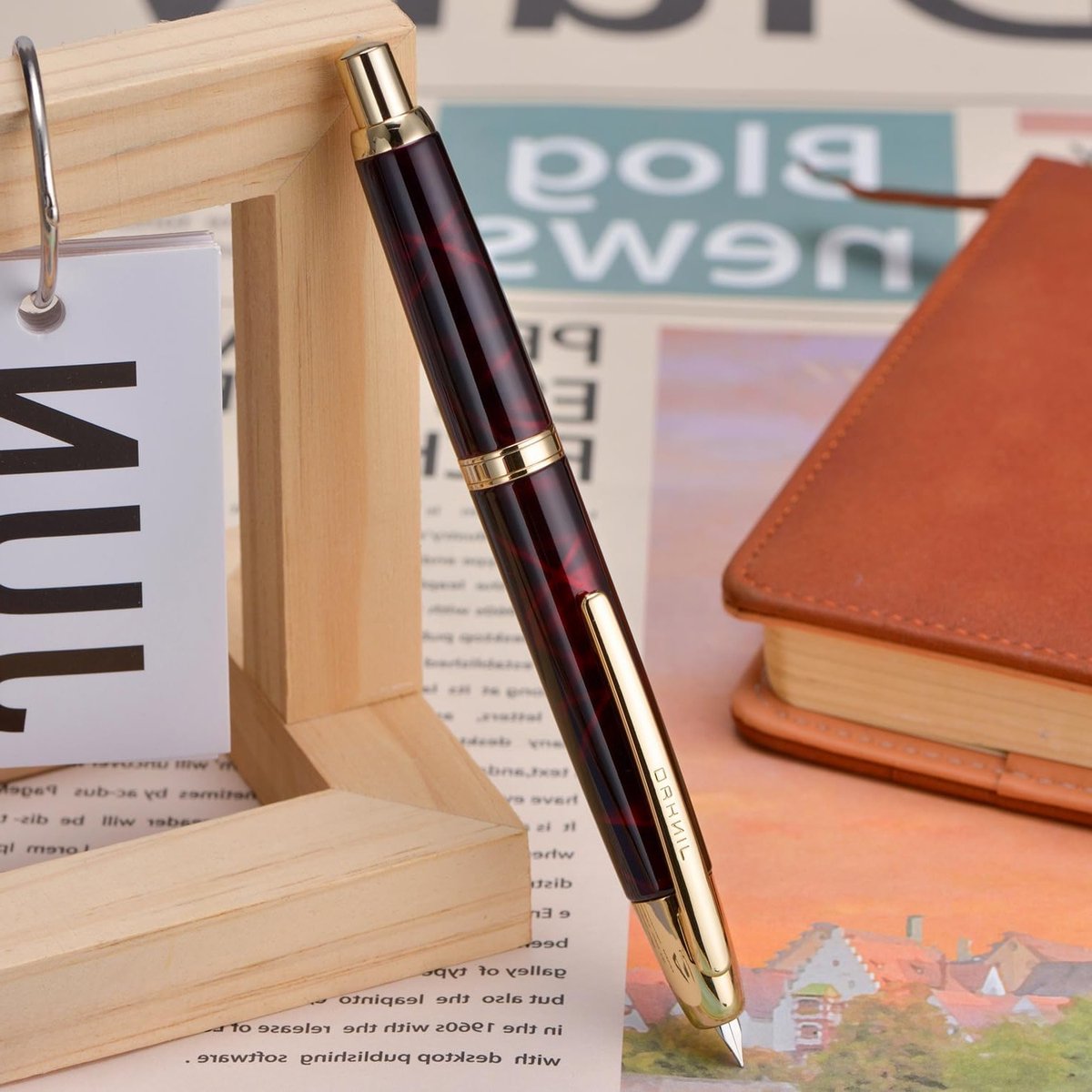 Pulsar Vulpenset met Fijne Nib, Inktconverter en Metalen Penbox in Agaat Rood, Perfect voor Schrijven en Gift