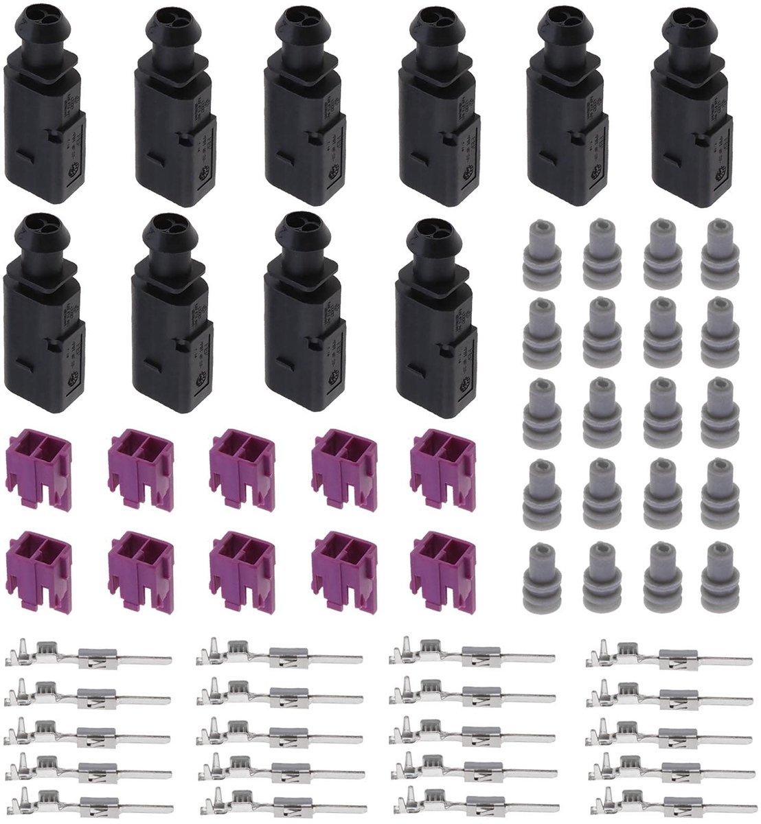 Dailygoods - Dailygoody - 10-delige set mannelijke 2-pins connector - Waterdicht - Hoogwaardige materialen - Reparatieset - Compatibel met VW - Geschikt voor Skoda
