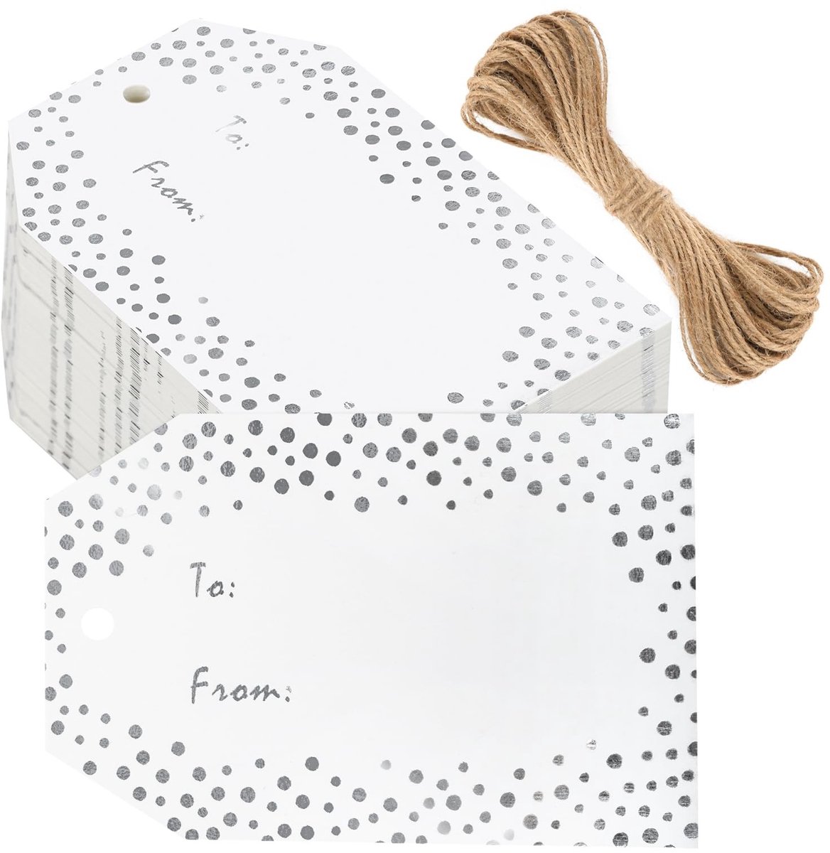 Dailygoods - Dailygoody - Cadeauhanger - Papieren etiketten - Gouden puntfolie - Zilver - To From - Geschikt voor verjaardagen en kerst - 50 stuks