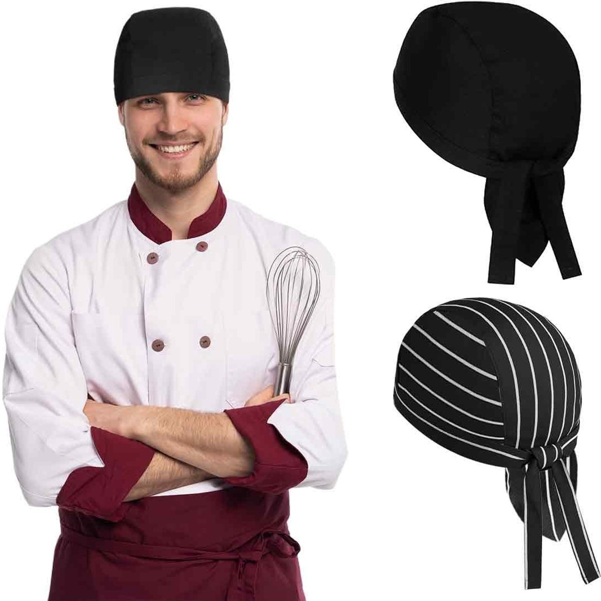Dailygoods - Dailygoody - Set van 2 verstelbare koksmutsen - Uniseks werkhoeden - Ideaal voor restaurants en keukens - Polykatoen - Voor koks en bakkers - Verstelb.