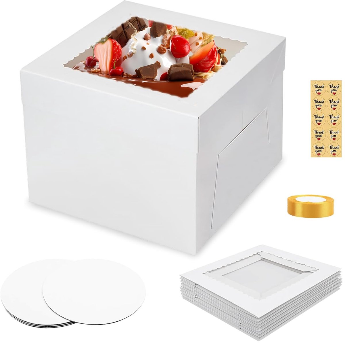 Dailygoods - Taartdoos met Venster Set van 5, 25,5 x 25,5 x 20,4 cm