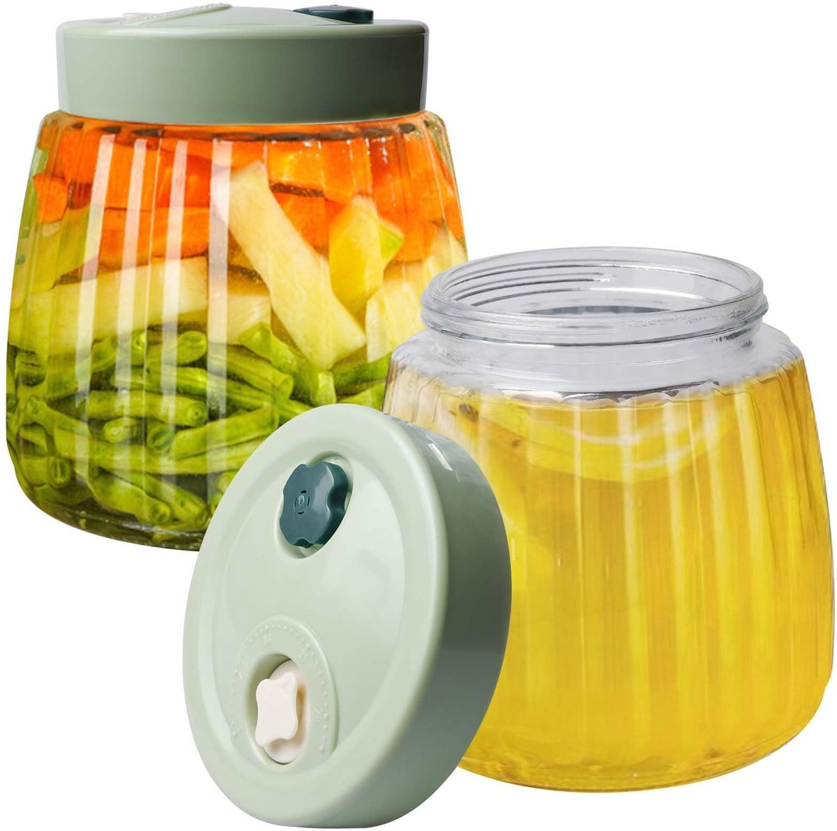 Dailygoods - Fermenteerglazen 1 Liter met Dubbel Ventiel - Set van 2