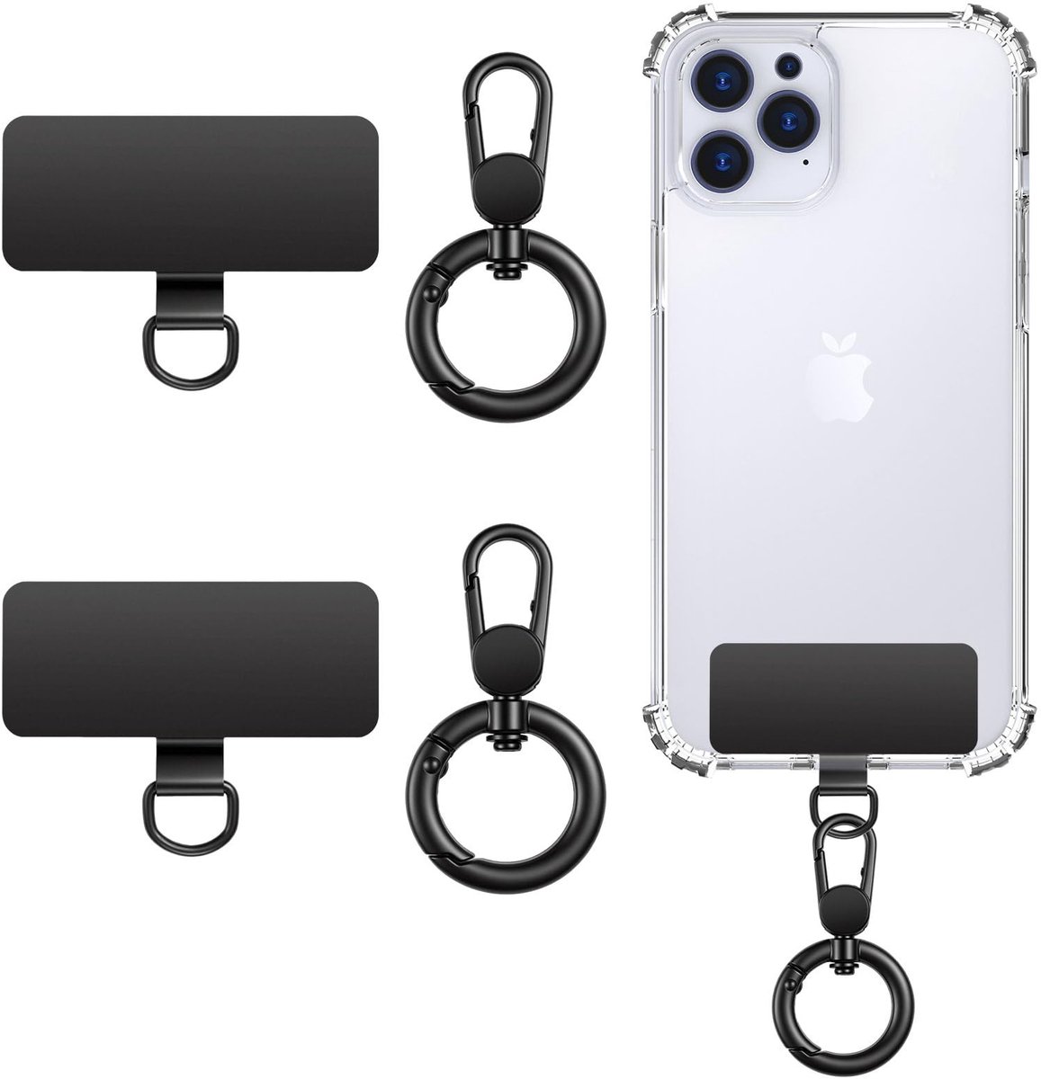 Dailygoods - Heavy Duty Telefoon Tether Tab met 360° Rotatie - 2 Stuks, Zwart