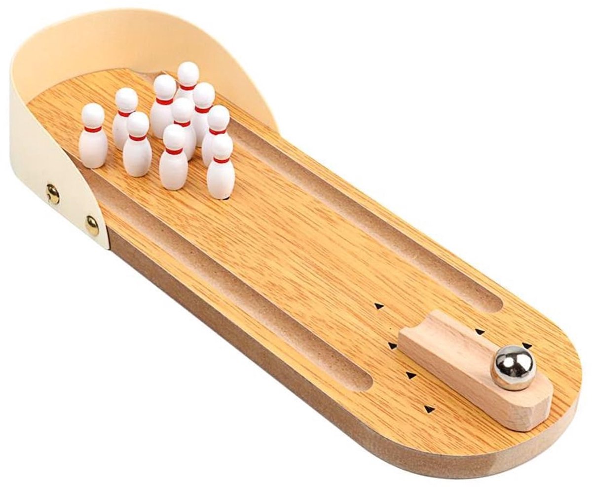 Dailygoods - Dailygoody - Mini Bowling Game Set - Houten Tafelspel - Voor Desk Decoratie - Plezier - Gezelligheid - Spelletjes - Geschikt voor Kinderen - Formaat K