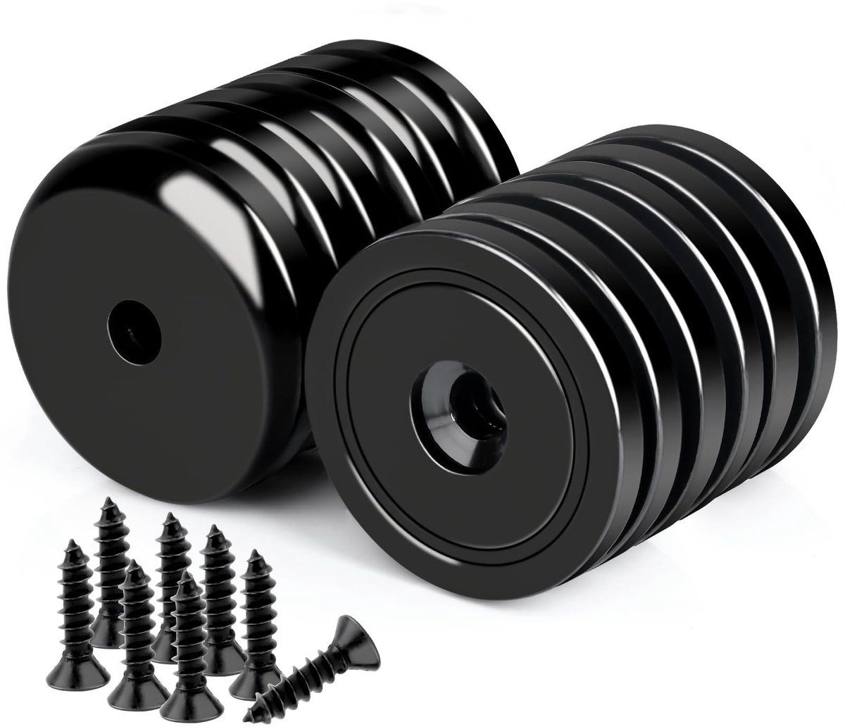 Dailygoody - Neodymium Magneten - Supersterke Magneten - Zwart - Potmagneten met Gaten - 12 Stuks - Geschikt voor Keukenhandwerk