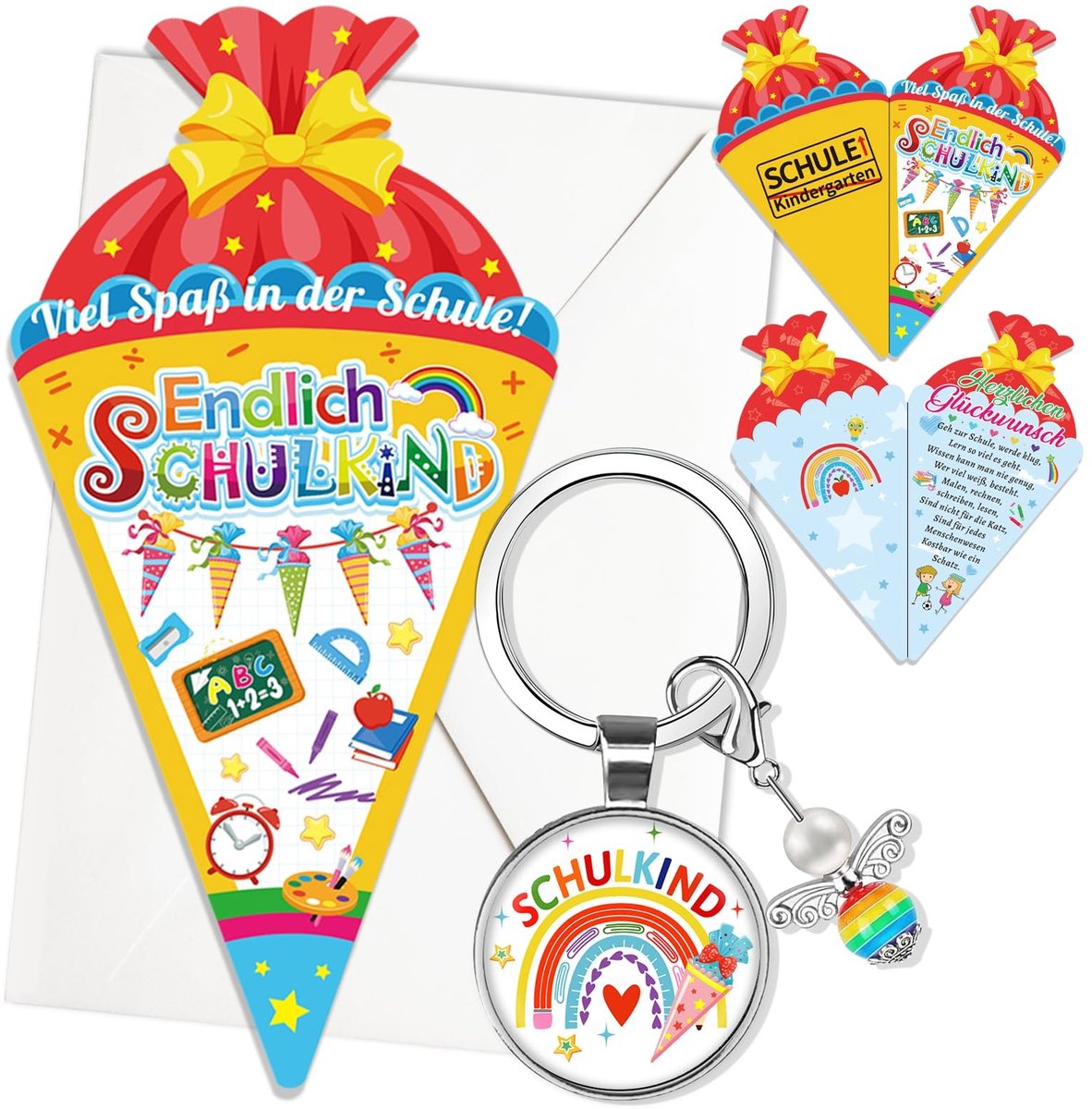 Dailygoody - Schultüte kaart eerste schooldag - Wenskaart met decoratie - Medium - Snoepzak voor schoolkinderen - Perfect cadeau voor eerste schooldag...