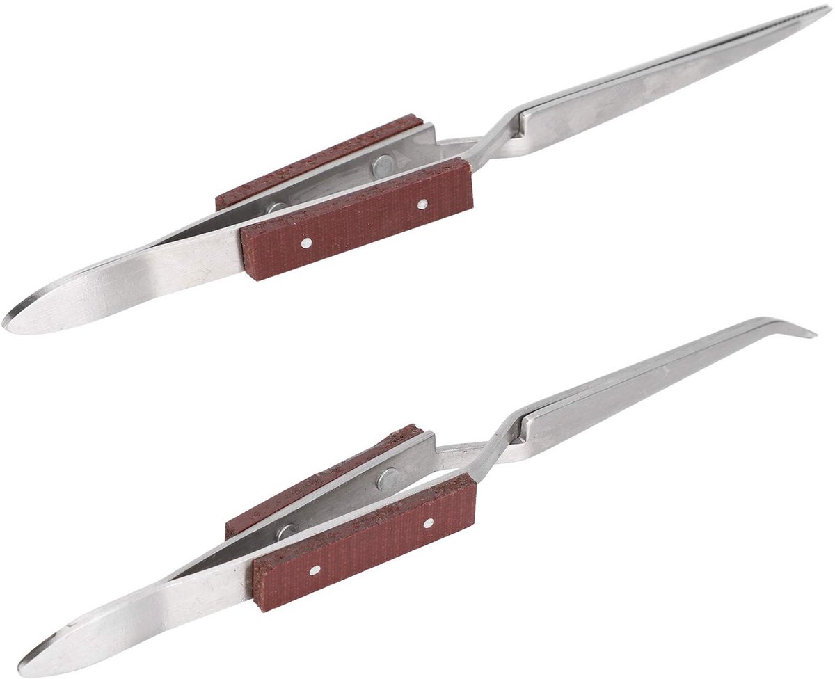 Dailygoody - Vergrendelpincet - Sieraden Maken - Comfortabel Houten Handvat - Gebogen en Rechte Punt - Handgereedschap voor Lassen - 2 Stuks