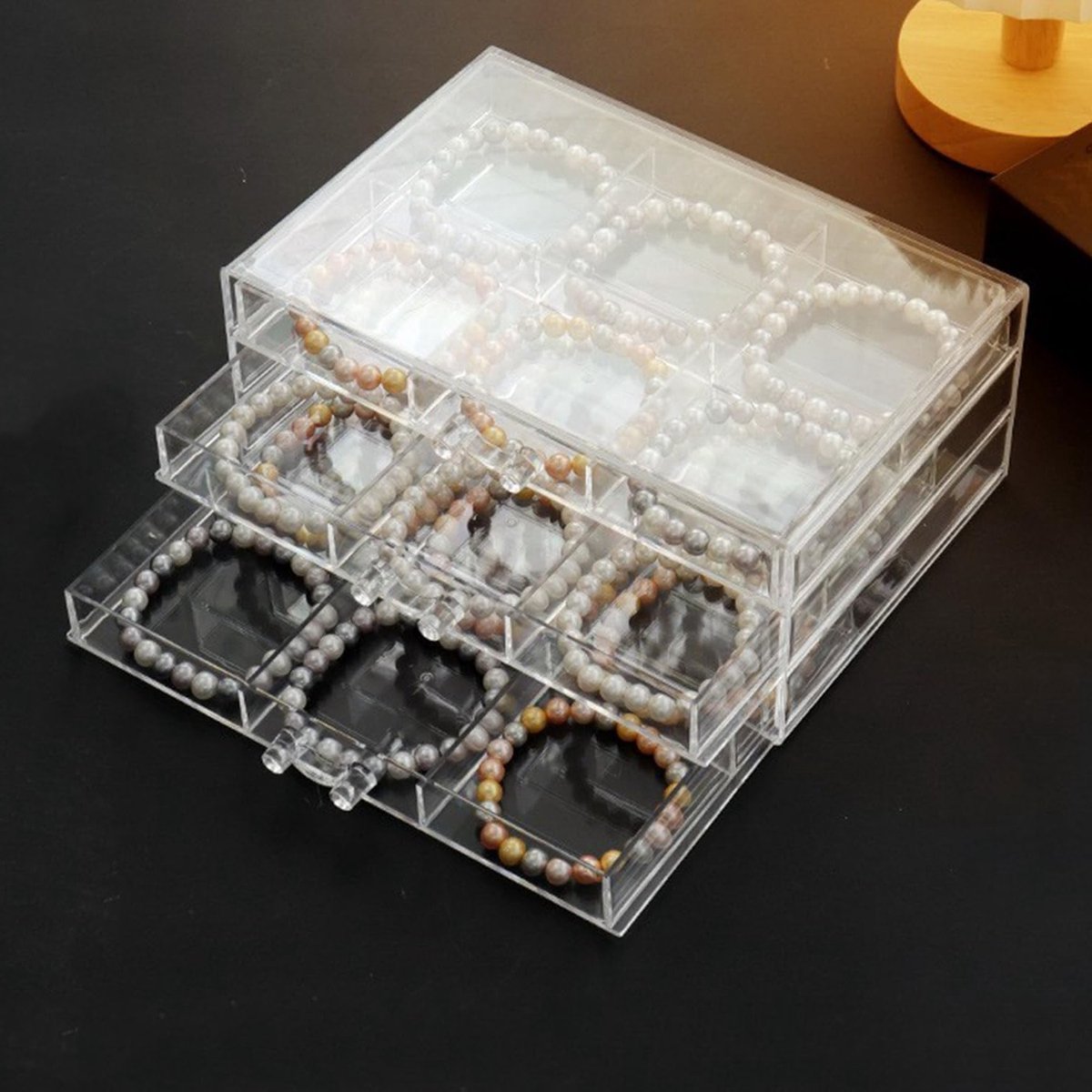 Sieradenopbergdoos van acryl met 3/5 lades, doorzichtige organizer voor oorbellen en accessoires voor vrouwen en meisjes